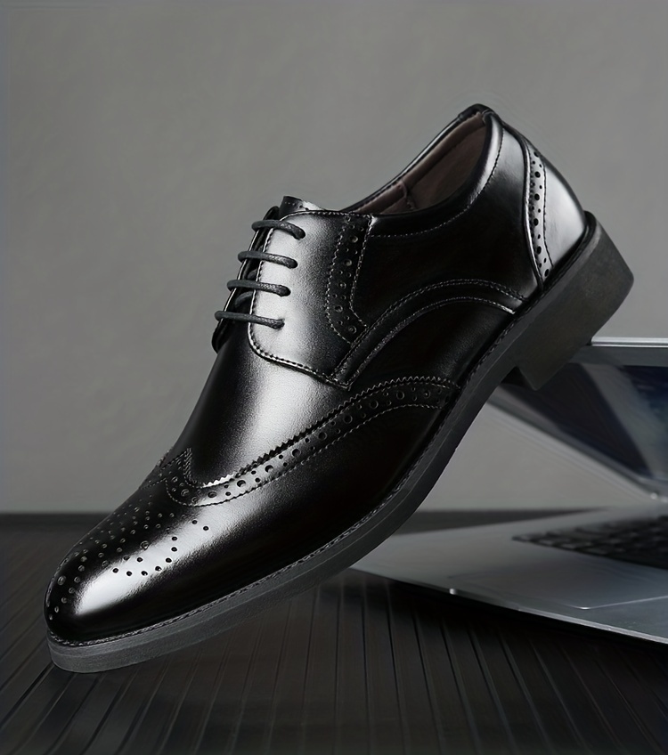 JIT2025 Men'S Versatile Dress Shoes - Black Brogue Oxford with Lace-Up Closure, Rubber Sole, and Faux Insole for Business, Weddings, and Formal Events, Formal Footwear | Elegant Footwear | Durable Footwear