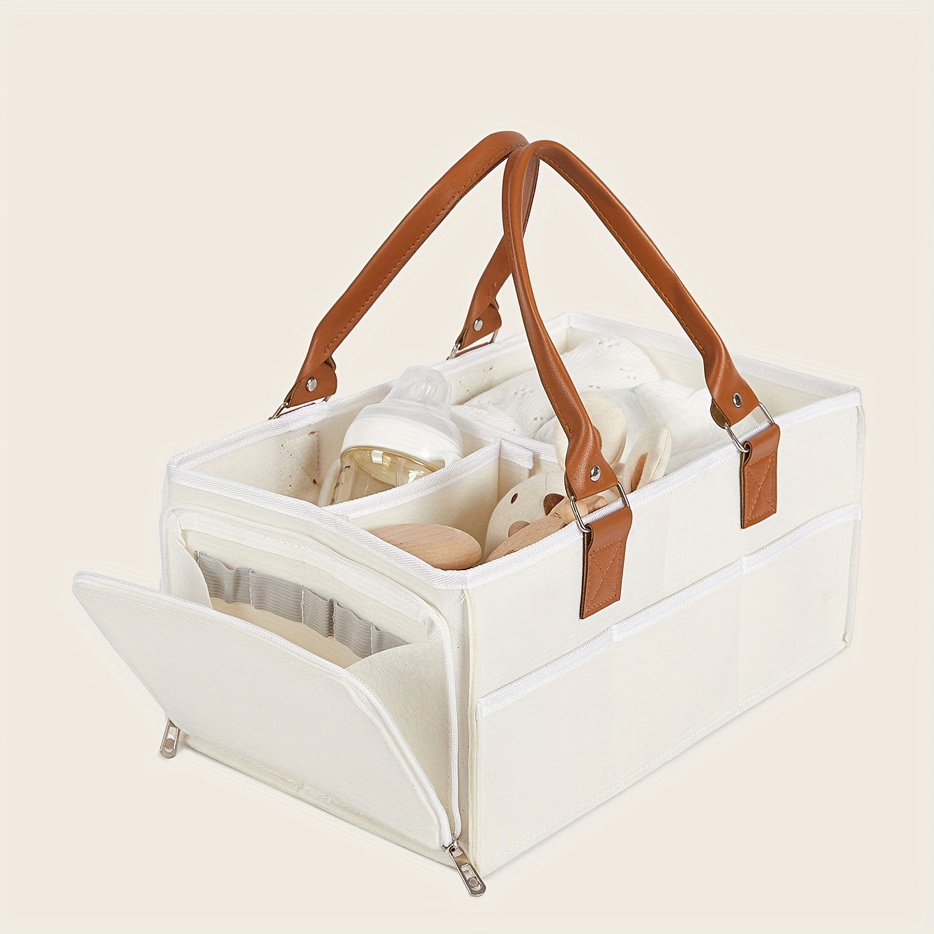 Light Grey Foldable Mommy Diaper Bag with Large Capacity
