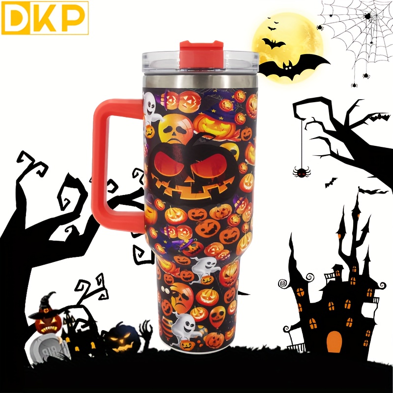 40oz Halloween Skull Series Tumbler With Lid And Straw, Portable Drink