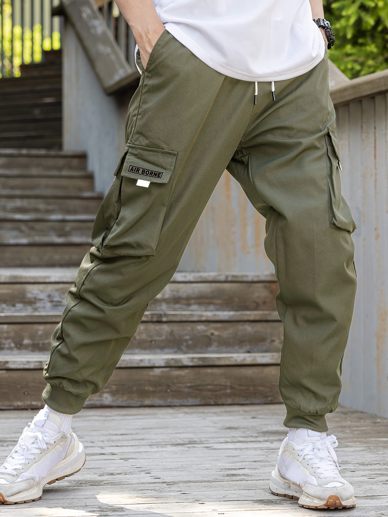 Men's Casual Loose Pockets Button Cargo Pants - Temu Canada