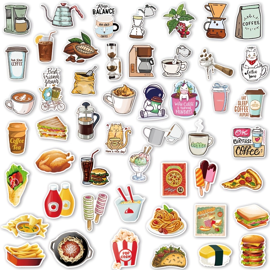  QTL Food Stickers for Kids Cute Food Stickers for Water Bottles  Stickers for Adults Teens Laptop Stickers Waterproof Fast Food Stickers  Packs 50Pcs : Toys & Games