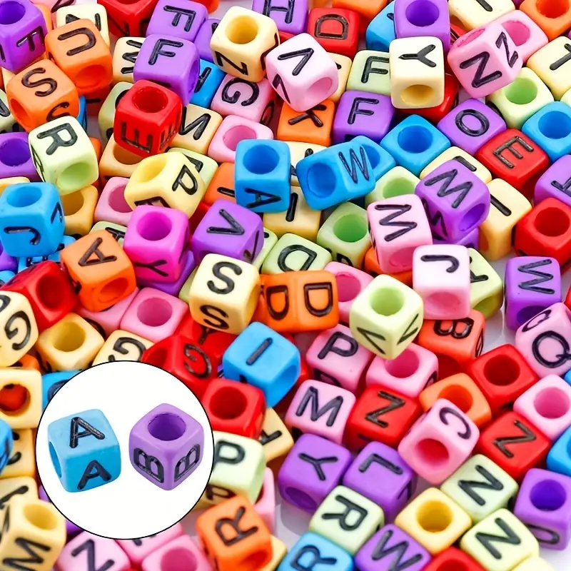 5 Color Cube Alphabet Beads Bracelet Letter Beads For - Temu