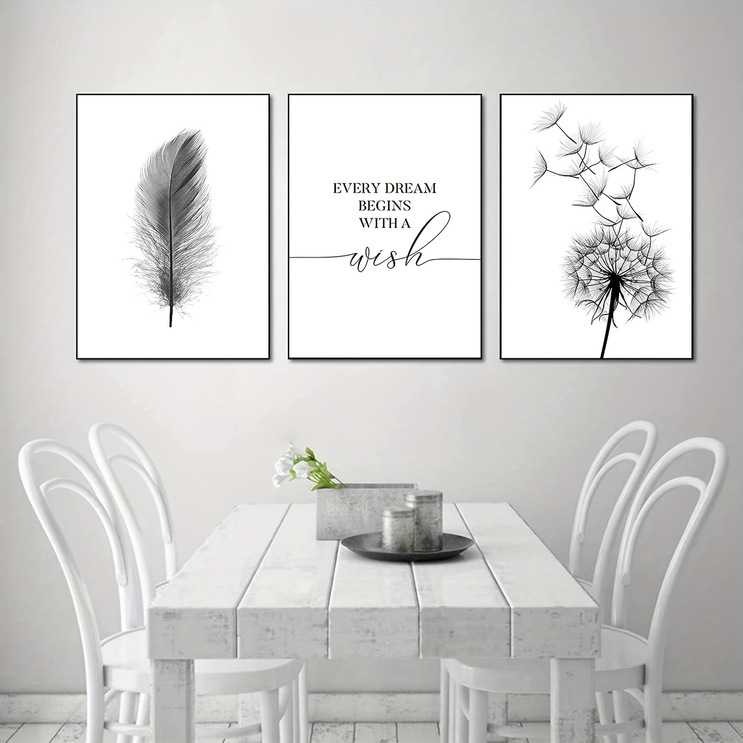 Premium Design Posters Set Black White Dandelion Feather - Temu Italy