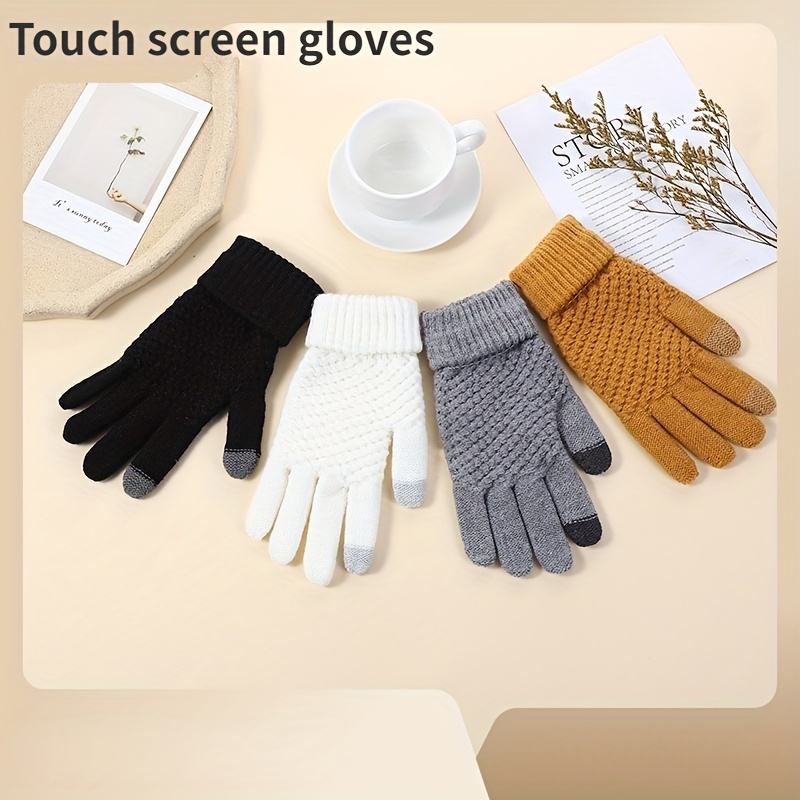 Ladies Winter Print Knitted Touch Screen Wool Gloves Orange - Temu