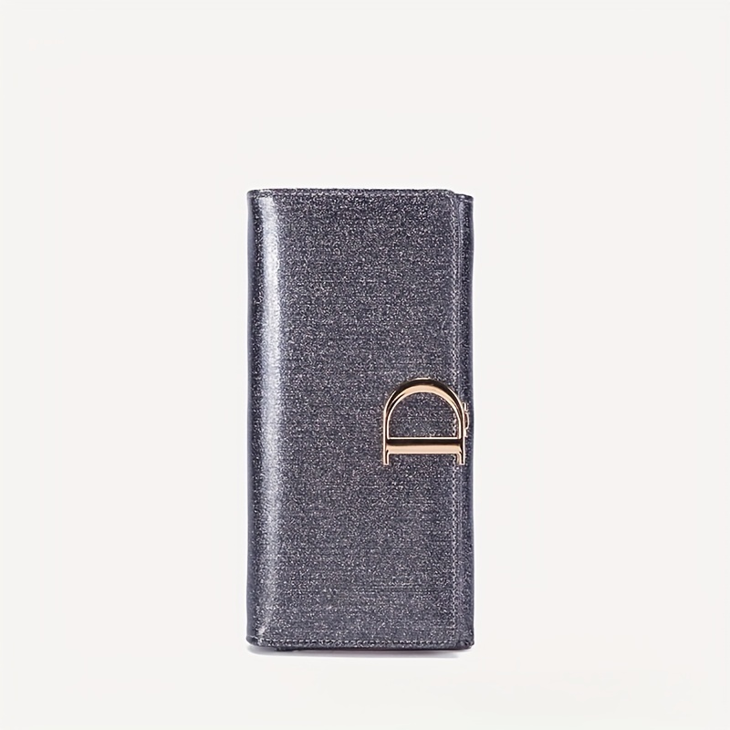 glitter long wallet for women multi card slots coin purse foldable shiny clutch card case