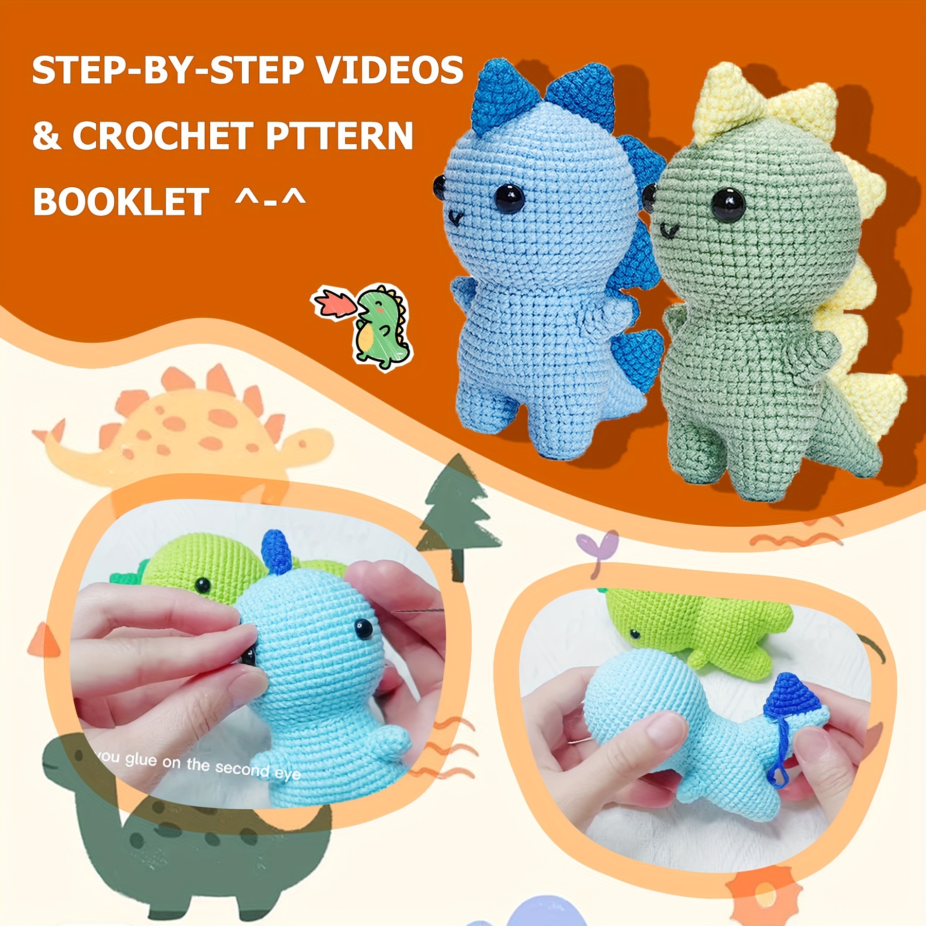 TWISBAY Crochet Kit for Beginners with Crochet Yarn - Triceratops Dinosaur  Amigurumi Crochet Kit with Step-by-Step Video Tutorials for Adults and Kids