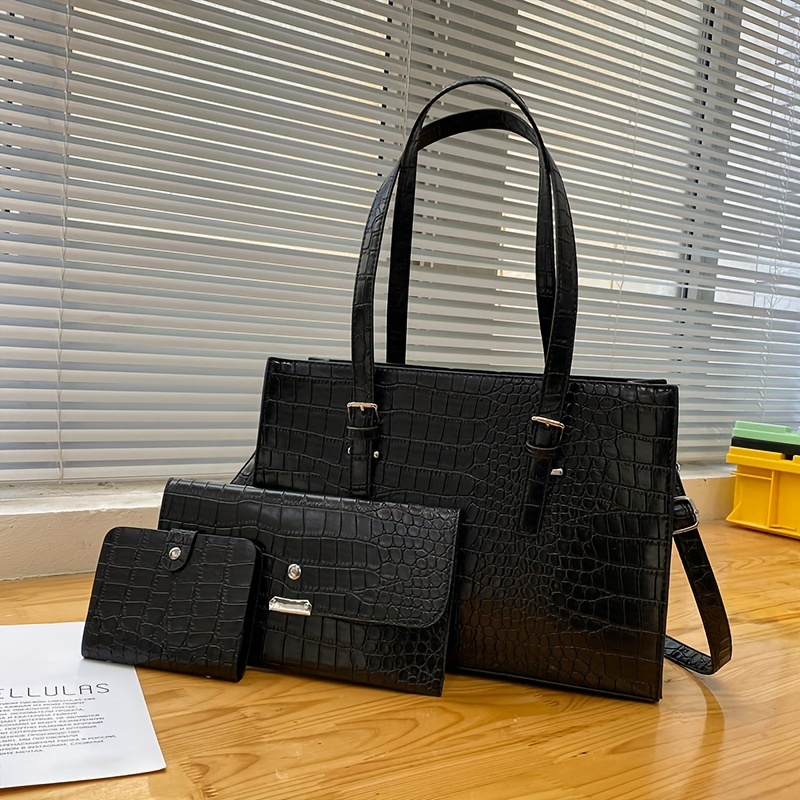 Trendy Crocodile Embossed Tote Bag Sets, All-match Classic Bags