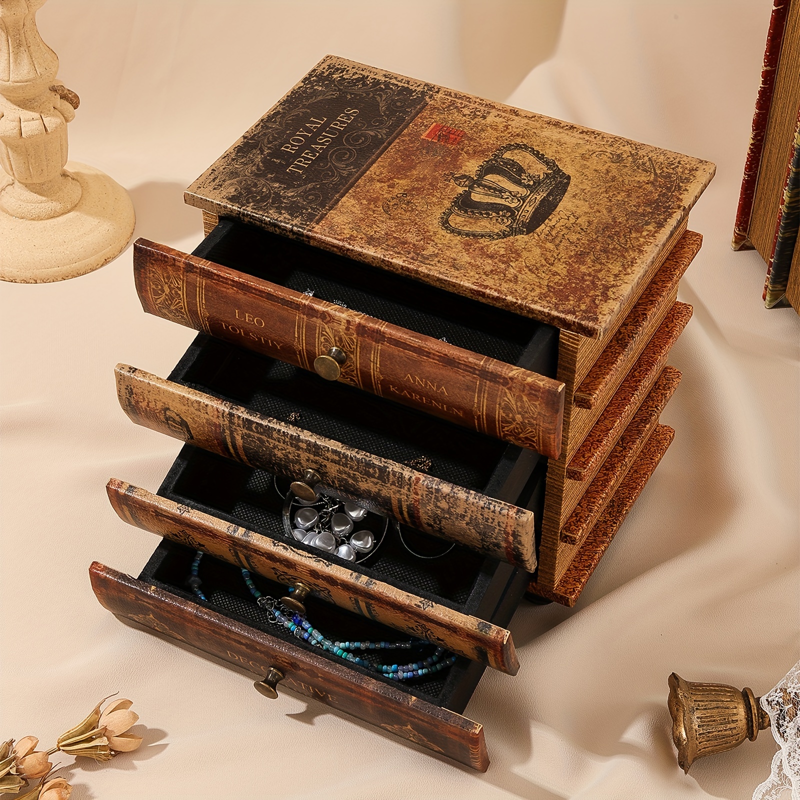 Caja de libros falsos, adornos decorativos de madera, cajas de recuerdo  para decoración del hogar, almacenamiento de almacenamiento, colección