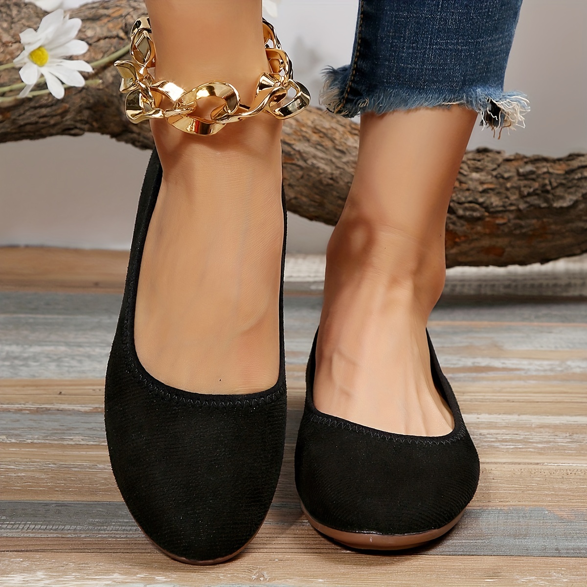 Women s Solid Color Flat Shoes Casual Slip Black Shoes Temu Canada