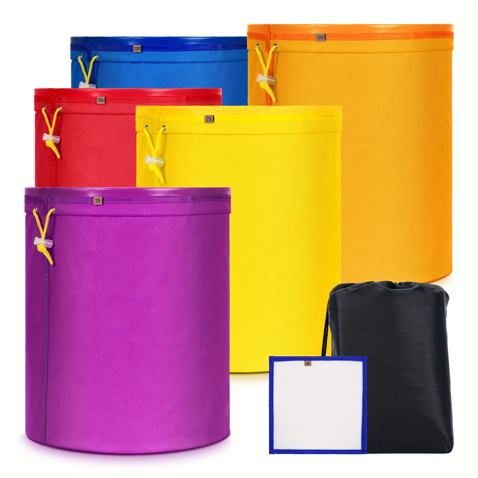 Lot De 5 Sacs D'Extracteur à Bulles De Glace - Nylon Imperméable - 25, 73, 120, 160, 220 Microns + Écran