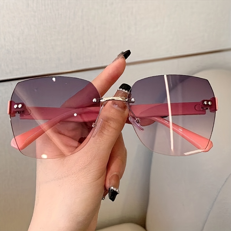 Oversized Rimless Sunglasses For Women Trendy Geometric Gradient