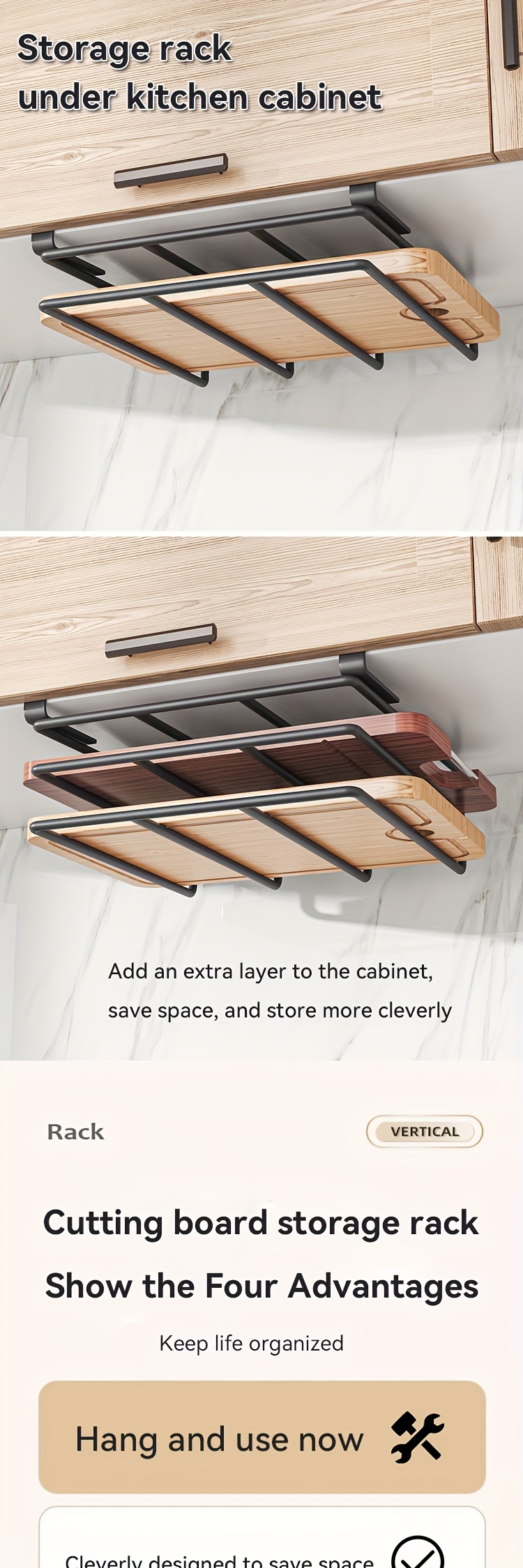 Metal Cutting Board Holder Hanging Rack Under Cabinet Shelf - Temu