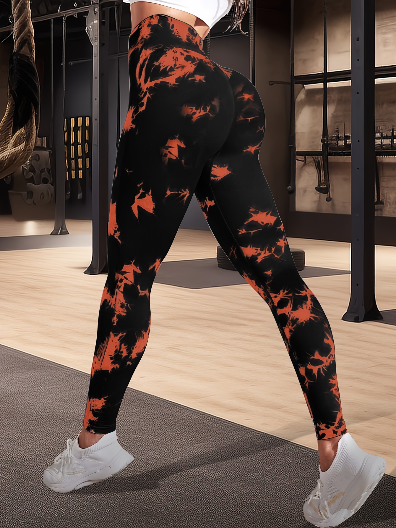 Orange and Black Camo Leggings  Activewear for Sports, Gym, Yoga