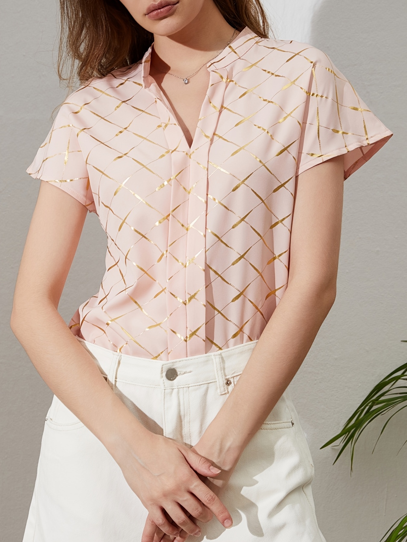 Notched Neck Blouse, Summer Top For Every Day, Office, Women's Clothing