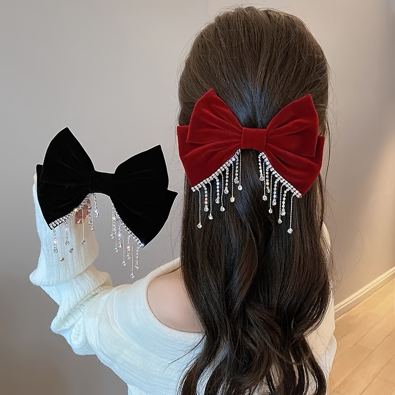Retro Velvet Fabric Big Bow Hairpins for Women Rhinestone Pearl Hair Bows  Clips Luxulry Jewelry Korean Hair Accessories