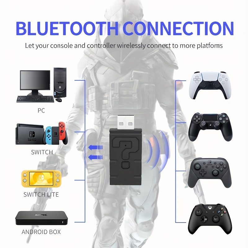 Convertisseur de contrôleur compatible Bluetooth avec bouton d'appairage,  LED, adaptateur USB sans fil pour PS5