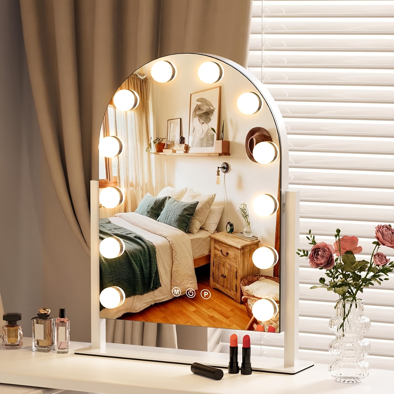 Tocador de maquillaje con luces, tocador con espejo y juego de luces, cajón  grande y armario de almacenamiento de dos niveles, 3 modos de iluminación