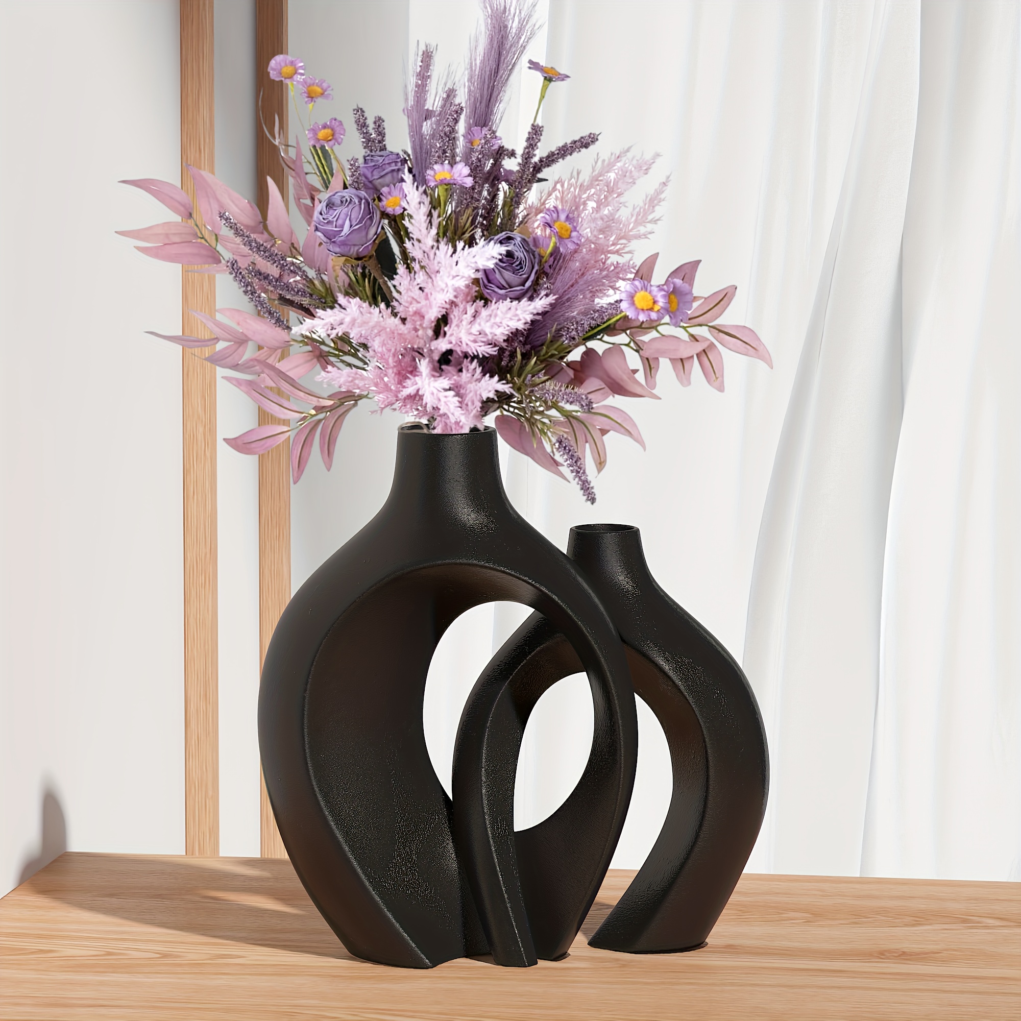 Set Di 2 Vasi Geometrici Flanacom – Metallo Nero, Tubo 15,5 Cm E Telaio 18 Cm, Design Minimal