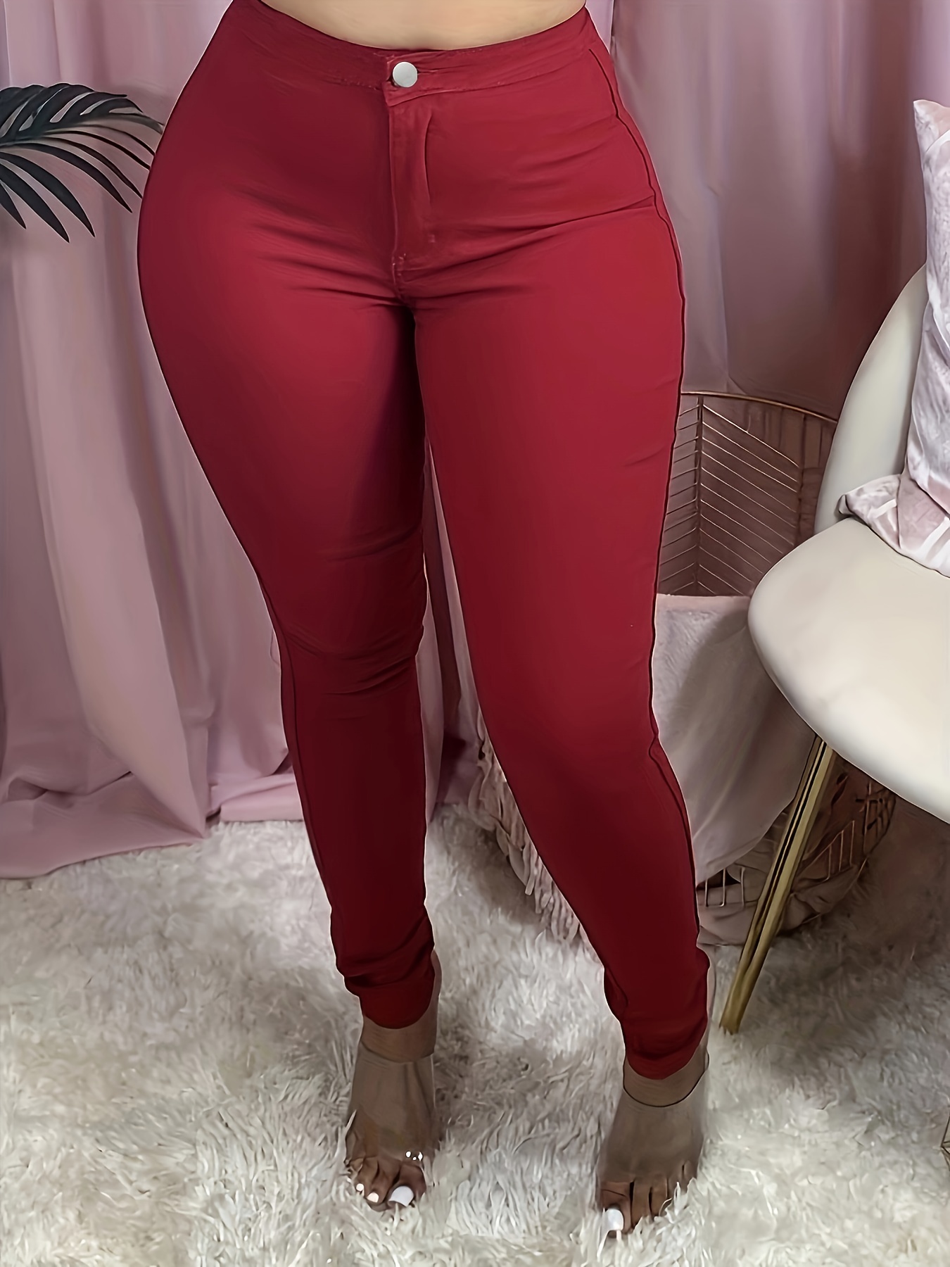 Red very stretchy slim jeans with back pockets