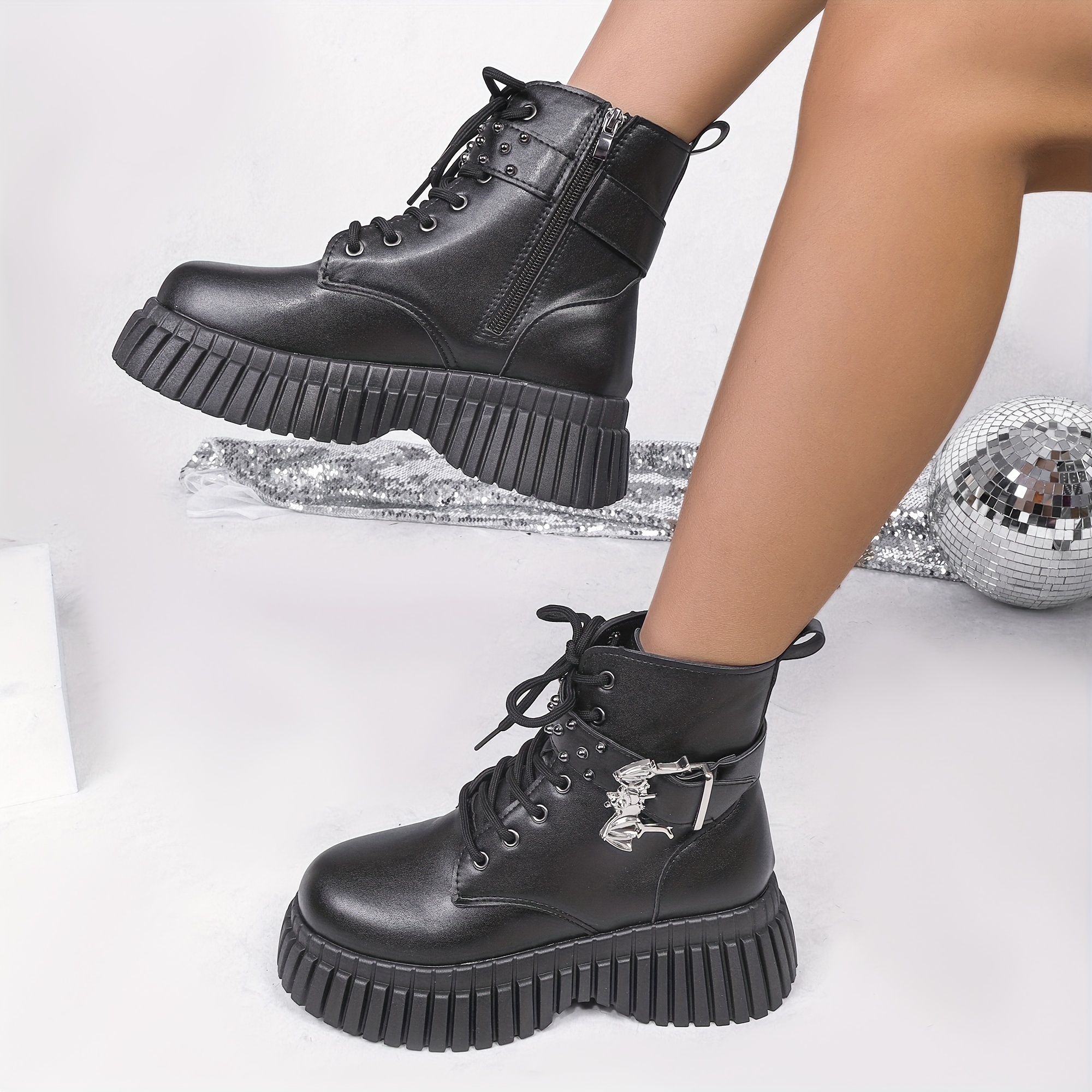 Ladies Lace UP Punk Gothic Rock High Platform Creepers Shoes Ankle