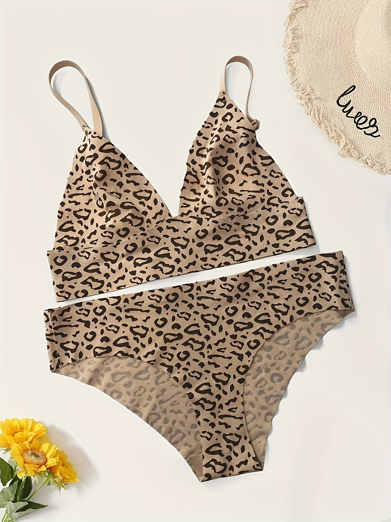 Leopard Print Push Thin Bra Set Push High Elastic Intimates - Temu