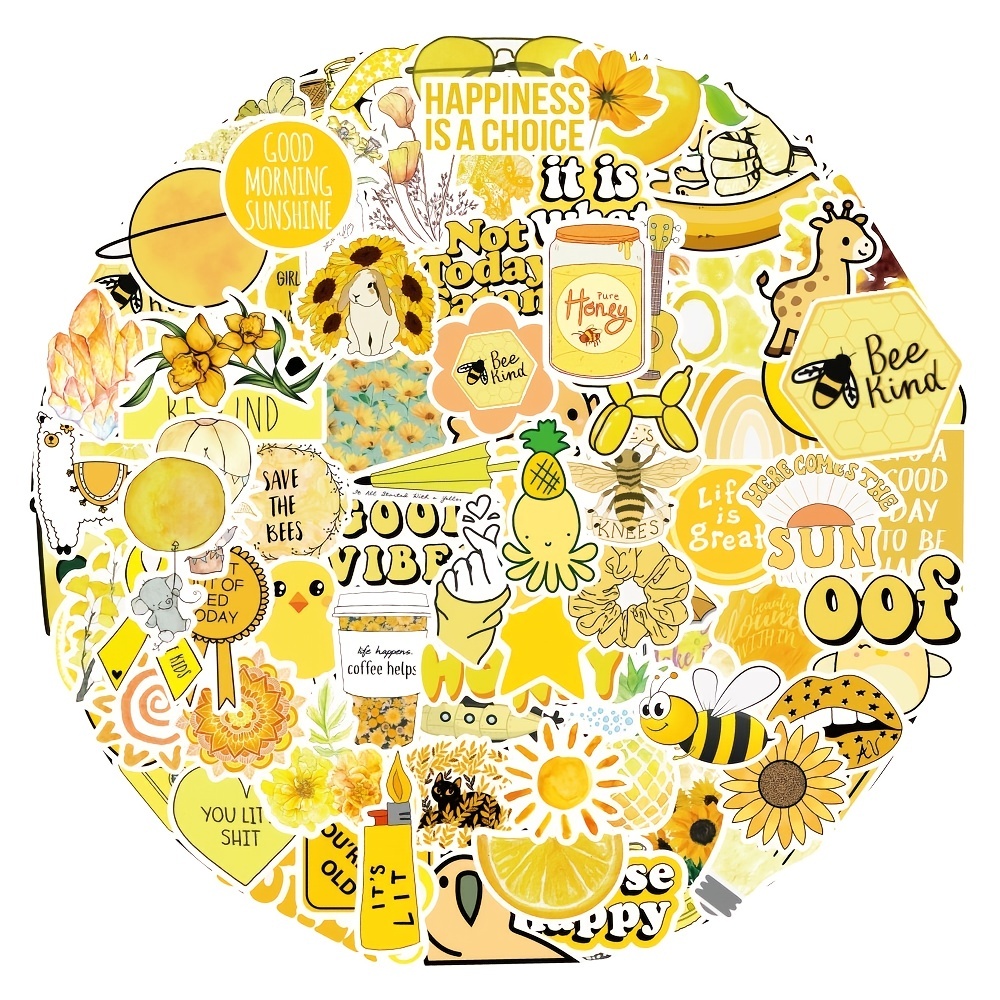 Chnlml 100 Yellow Stickers, Aesthetic Stickers, Cute Stickers