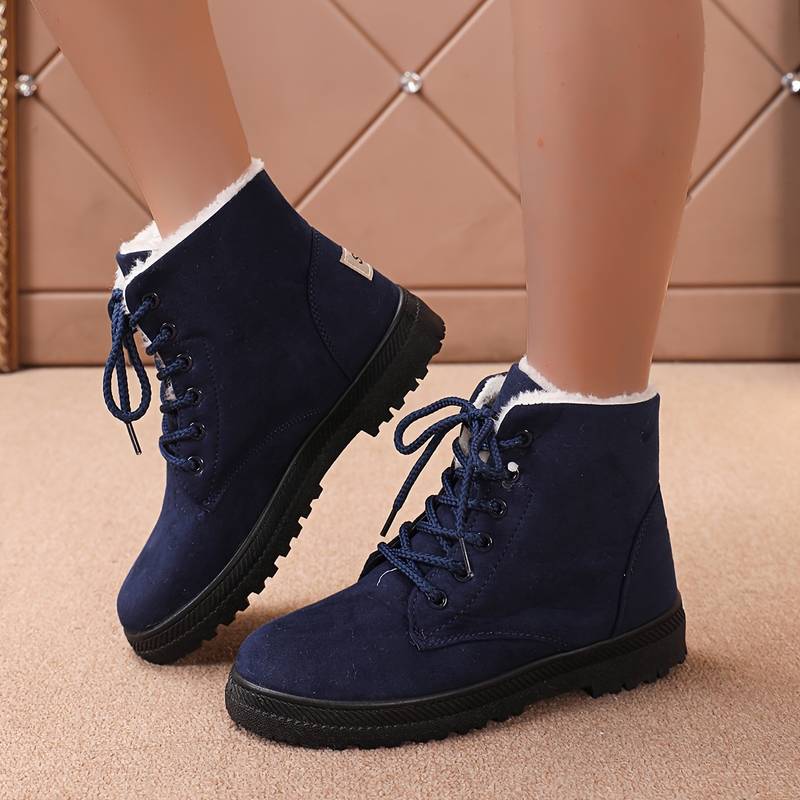 womens plush inner ankle boots round toe non slip winter mid calf boots winter outdoor platform sneakers 1