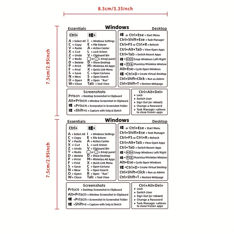 Guide de référence PC Windows Raccourci clavier Autocollant en vinyle  laminé sans résidu par SYNERLOGIC -  France