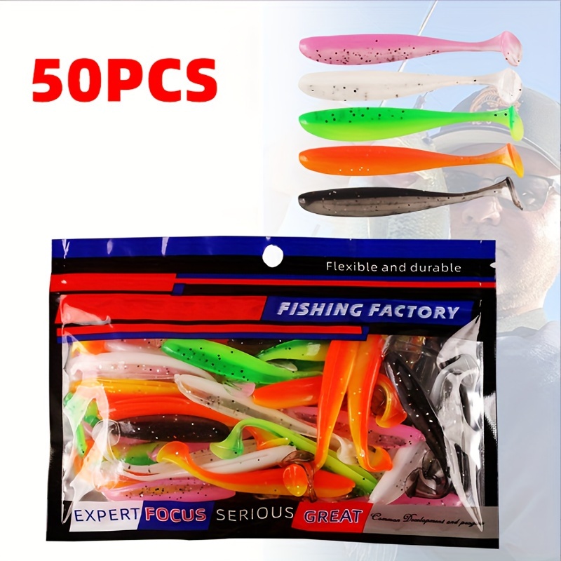 

50pcs Dual-color T-tail Soft Bait, Freshwater Fishing Lure, Bionic Soft Fake Bait (random Color)