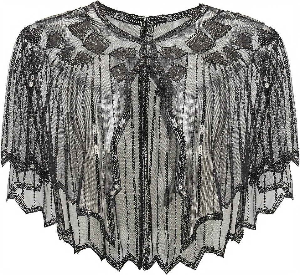 Шаль 1920-х годов, украшенная бисером и пайетками, вечерний накидка, свадебная шаль, волнистая блузка, детали 35