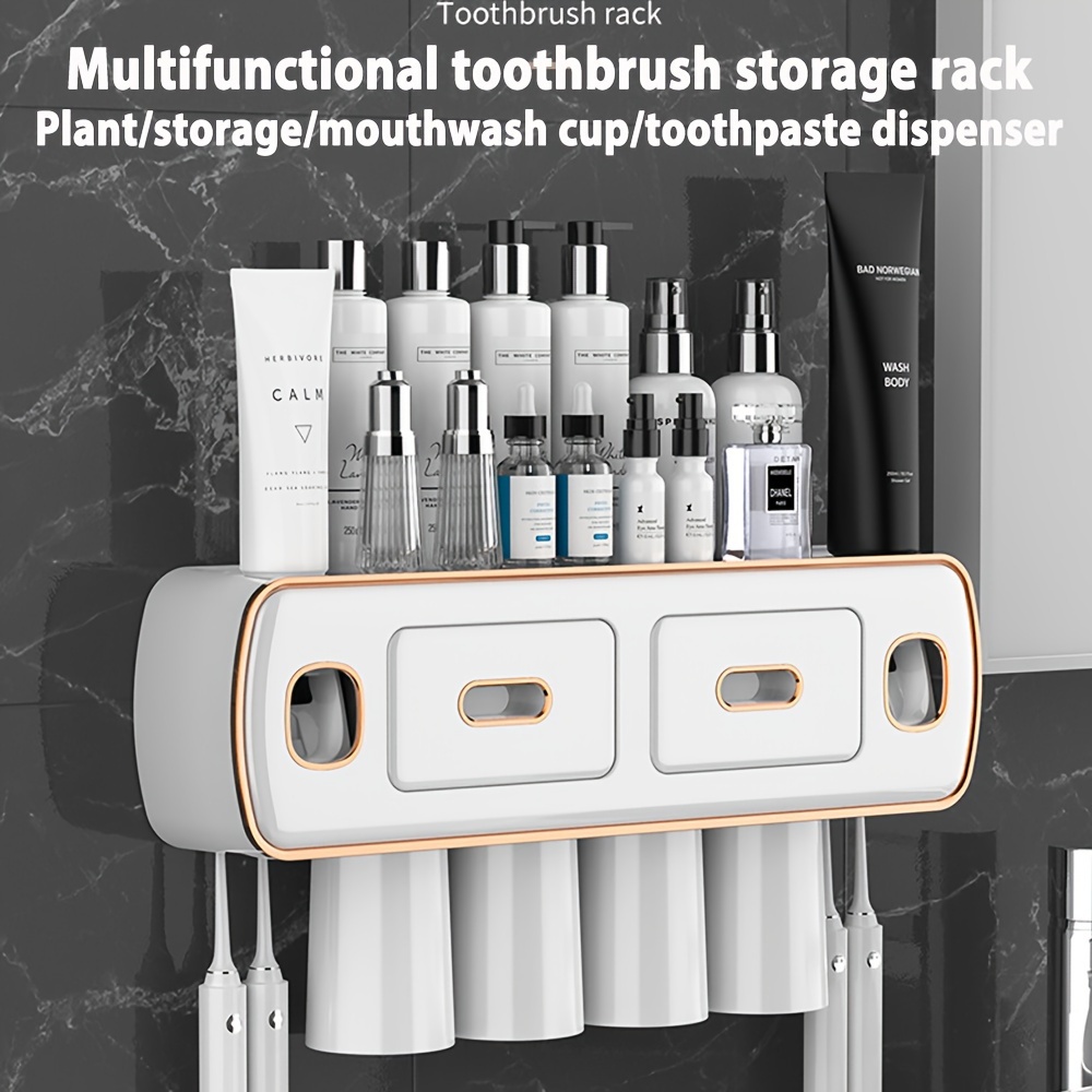 Toothbrush Holder With Gargle Cup, Automatic Toothpaste Dispenser