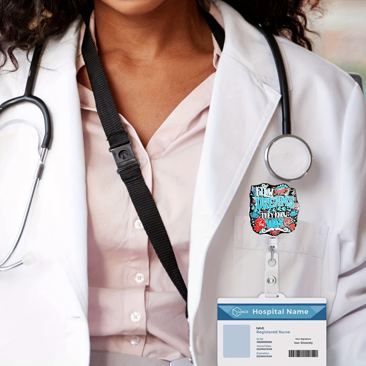 1pc Funny Retractable Badge Reel, Cute Retractable Name Badge Holder for  Nurse Doctor Student Worker Volunteer