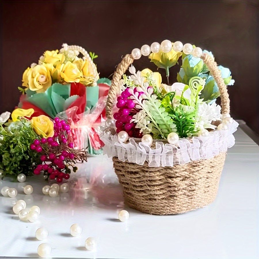 Cesta pequeña de mimbre para niña de flores, cesta de flores de boda con  borlas, cesta de paja tejida para decoración de boda, fiesta de cumpleaños