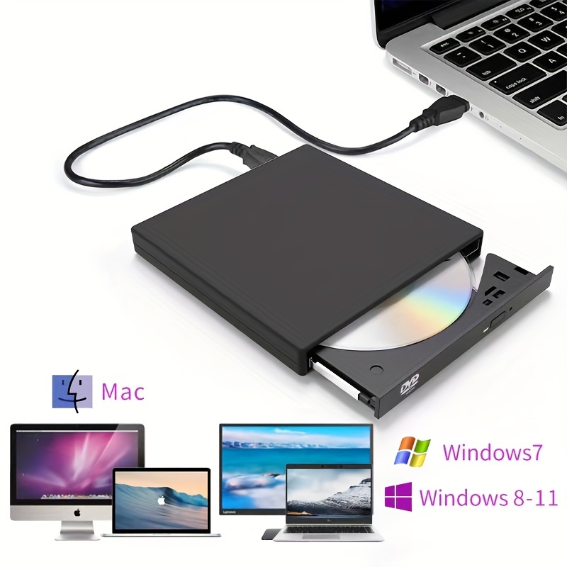 Lecteur de Cd Dvd externe, Blingco Usb 2.0 Slim Protable Lecteur cd-rw  externe Dvd-rw Burner Writer Player pour ordinateur portable pc de bureau,  noir