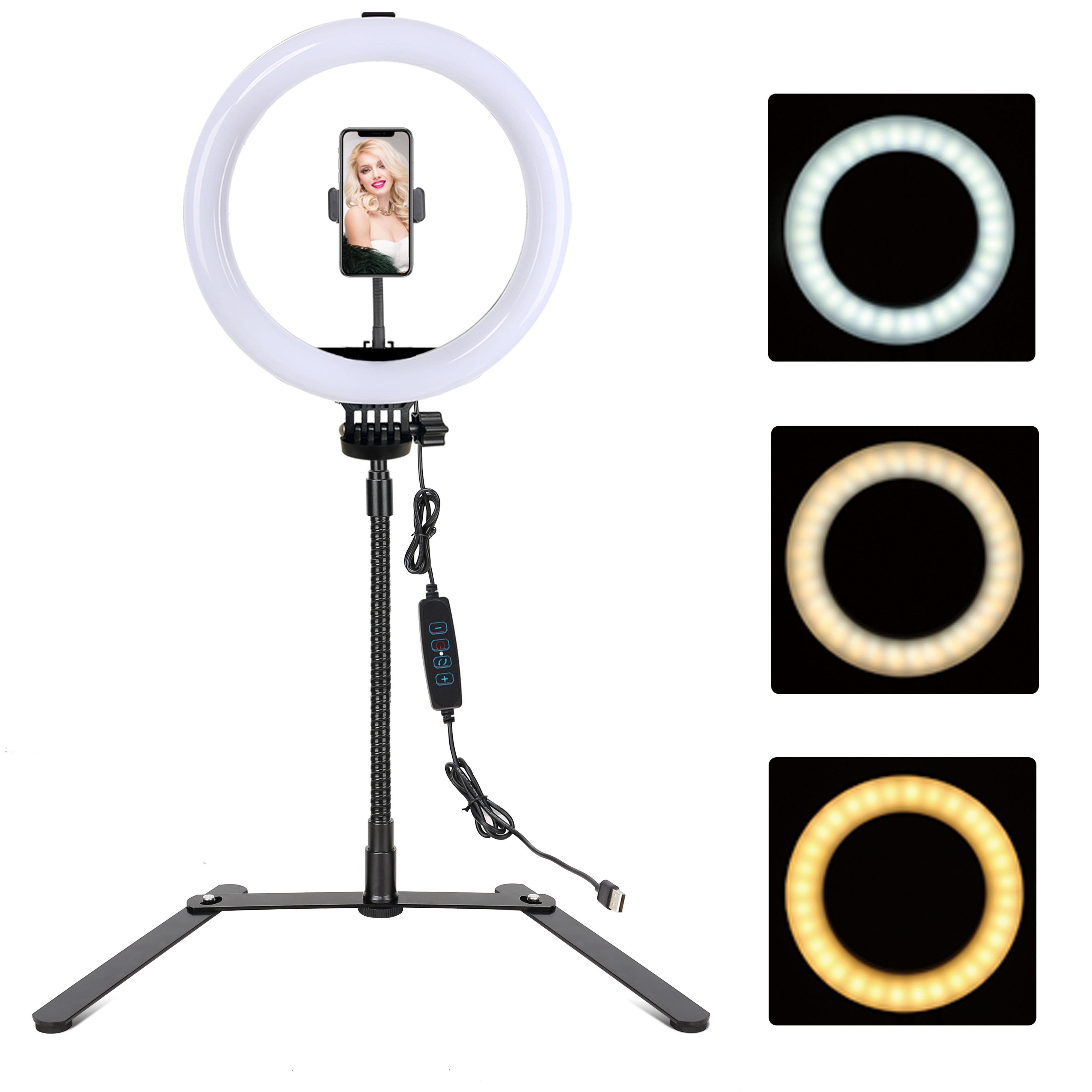 Anillo, aro de luz LED, iluminación fotográfica con soporte para móvil,  videoconferencia, selfie, Tik Tok, maquillaje,  L