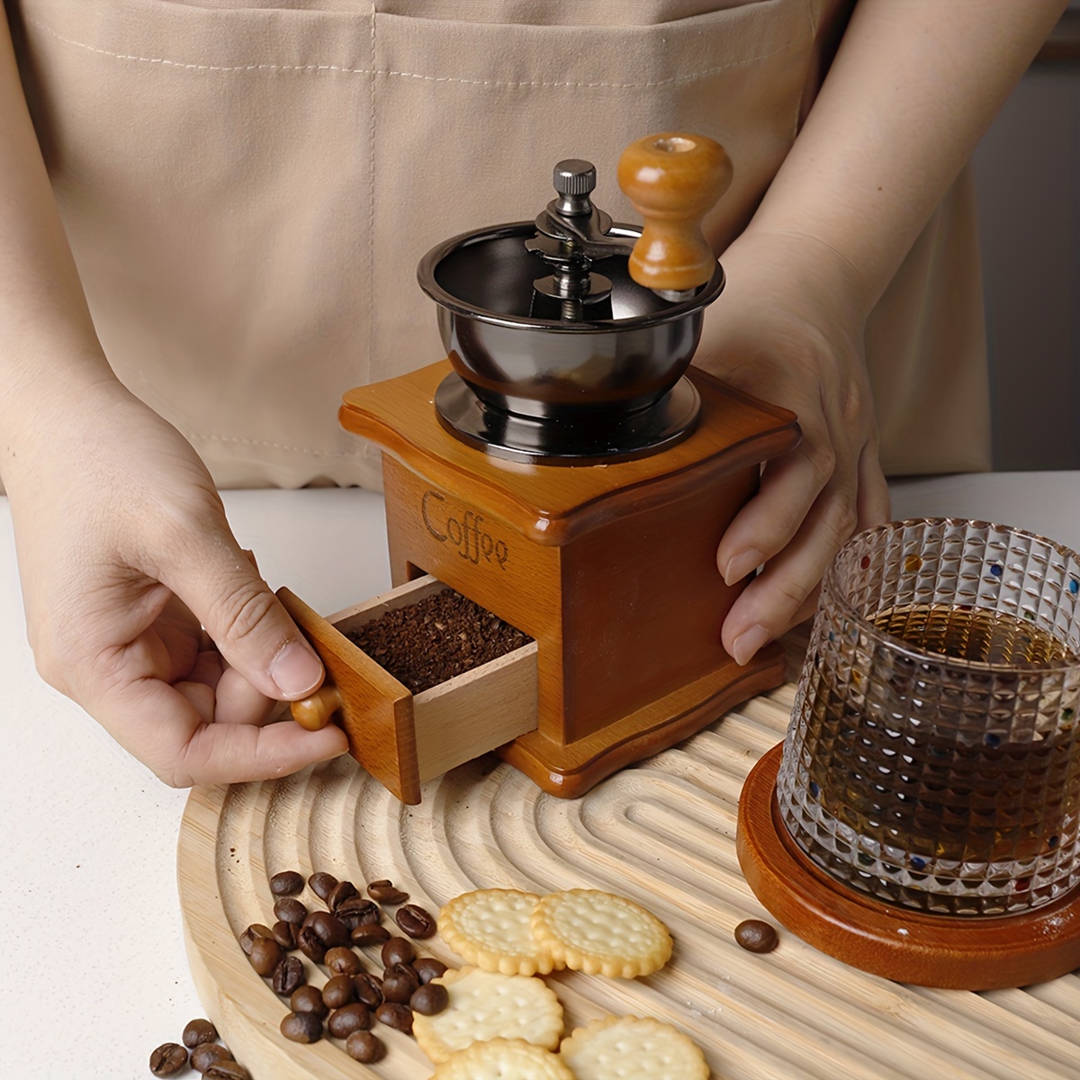 Manual Hand Crank Wooden Coffee Grinder with Drawer – Italian