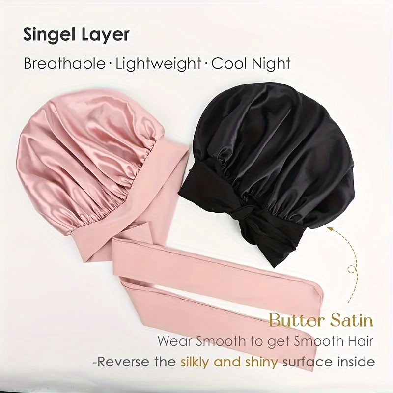 Satin Bonnet Silky Bonnet Avec Bande Élastique Réglable Bandes De Serrage  Bonnet De Cheveux De Taille Jumbo Pour Dormir Satin Bonnet Bande Élastique  Extensible Pour Femmes Cheveux Longs Et Bouclés - Temu