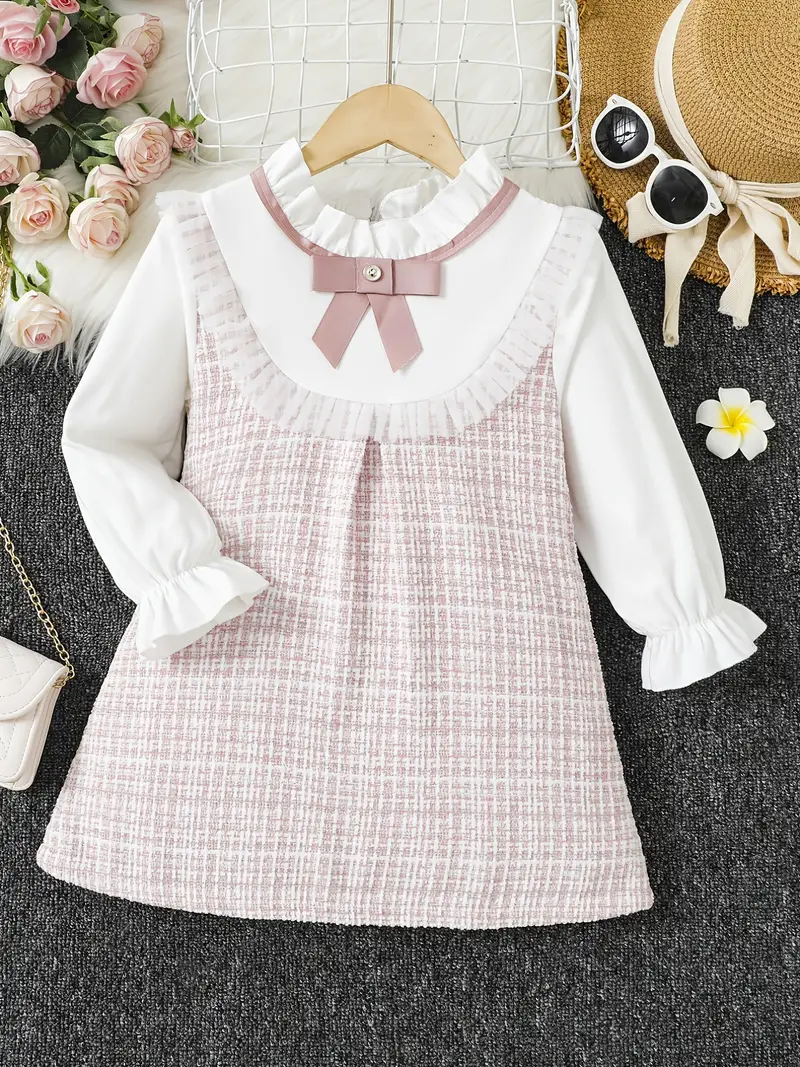girls elegant trendy cute stitching mesh ruffled dress with plaid print for summer holiday party kids clothes details 6