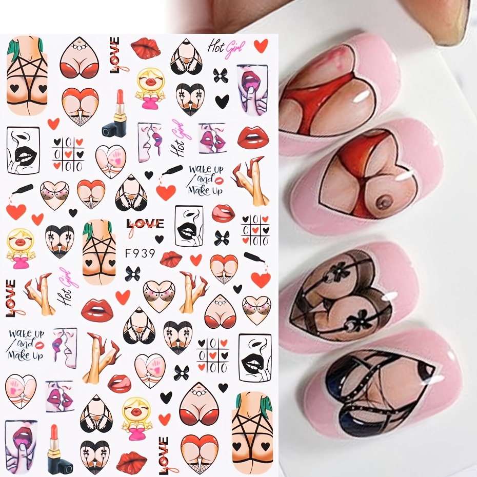 Valentine's Day Nail Art Stickers Red Heart Valentine's Day Nail Decals  Rose Sexy Lips Nail Design 3D Self Adhesive Red Nail Stickers for Women  Girls
