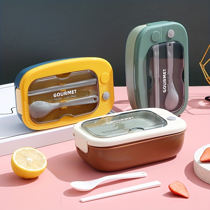 Lunch Box With Divider And Cutlery, Dust-proof Compartment