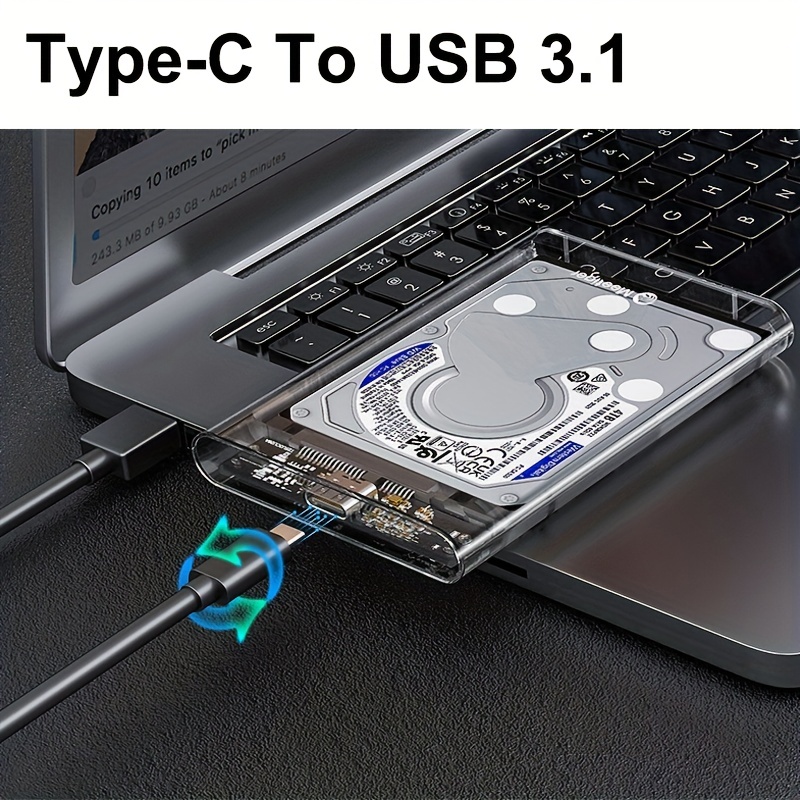 Boîtier de disque dur externe transparent SATA vers USB 2.5/Type C