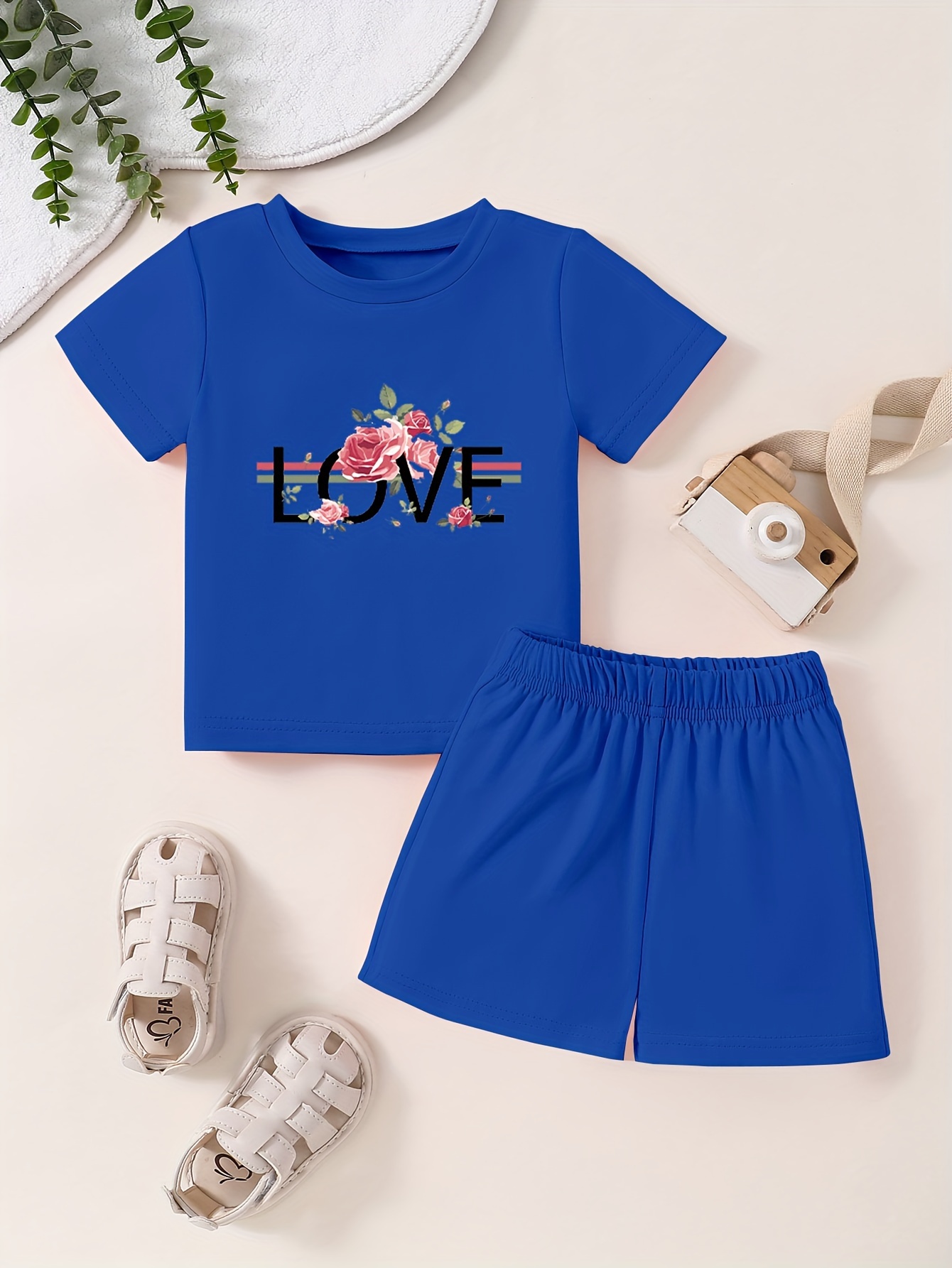 Baby's love Flower Print Summer Outfit T shirt Shorts Set - Temu