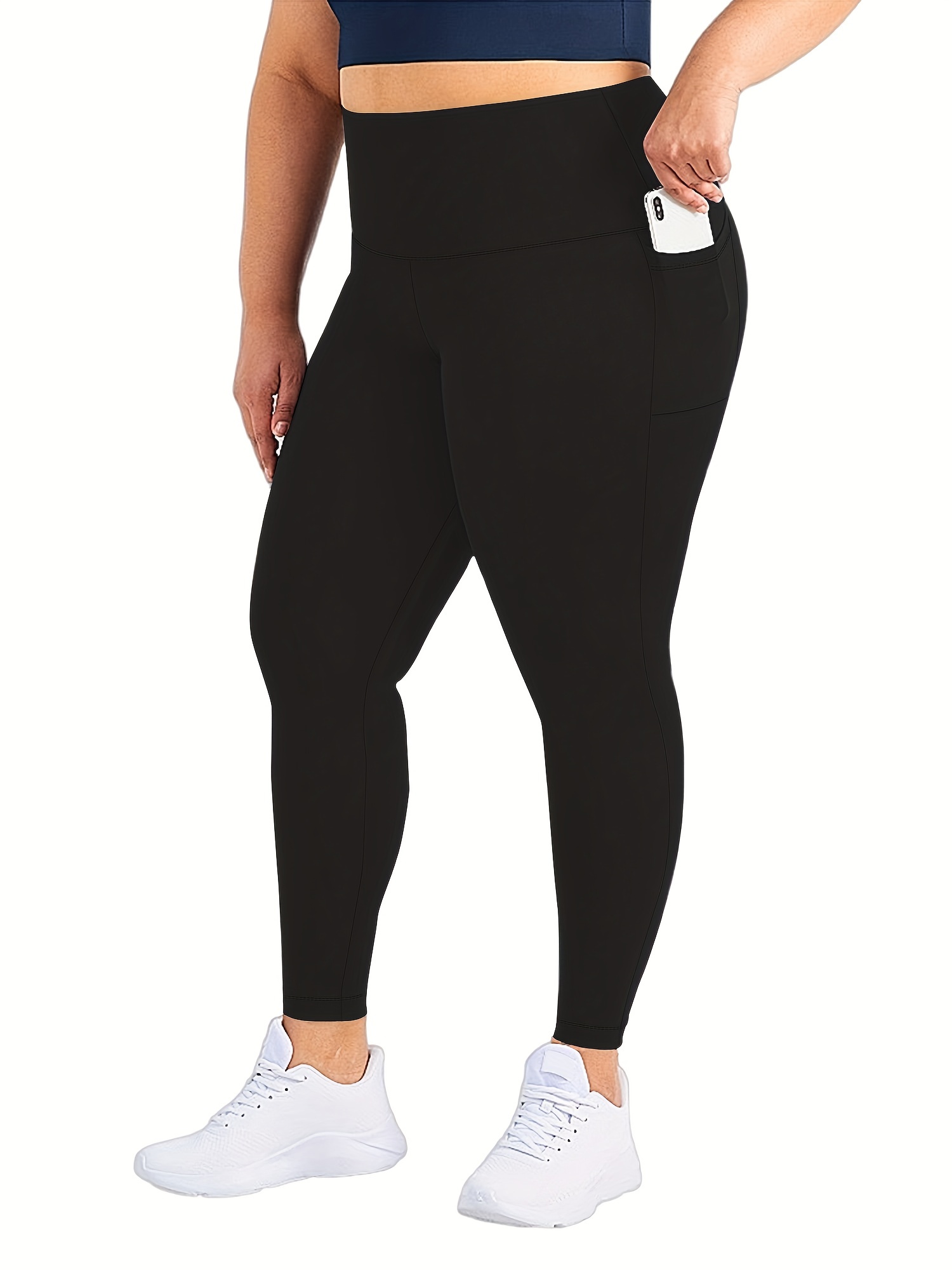 Fashion Women Plus Size Solid Hollow Elastic Waist Casual Leggings Pants  Work Outfits for Women Office Leggings for Women with Pockets 3 Pack