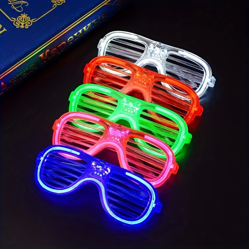  Max Fun Gafas de sol con luz LED, 30 persianas de plástico,  lentes LED intermitentes que brillan en la oscuridad, lentes de sol de  Navidad, rave, suministros de fiesta de neón