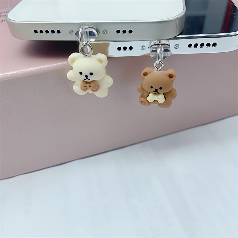 

1 Piece Of Resin Cute Coffee And Beige Teddy Bear/phone Pendant/suitable For Iphone/type-c/android Port