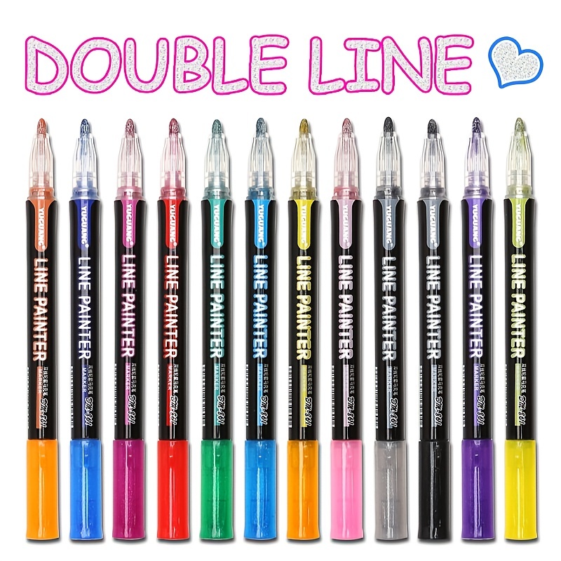 24 Colors Double Line Outline Pens Self outline Metallic - Temu