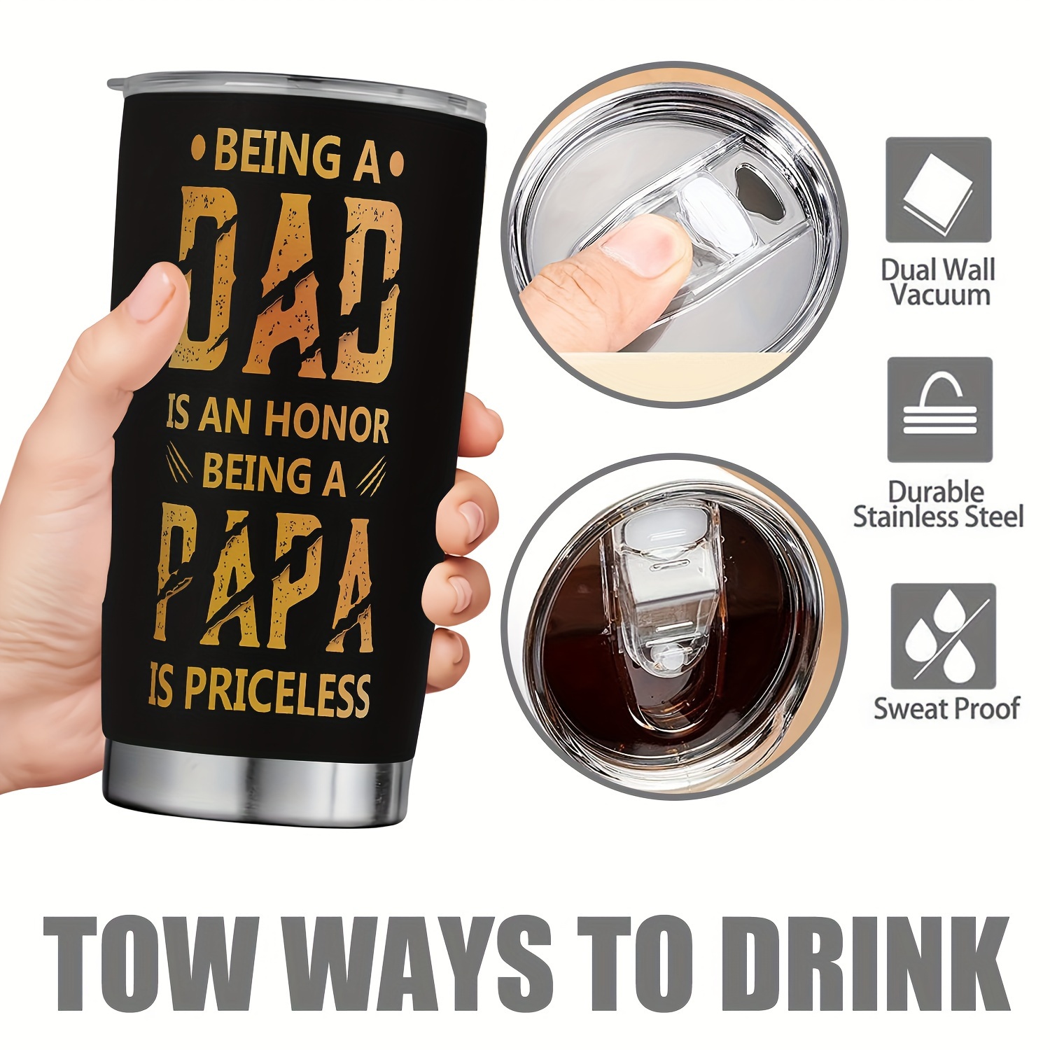 Papa Bear Cup Stainless Steel Tumbler Funny Print Double - Temu