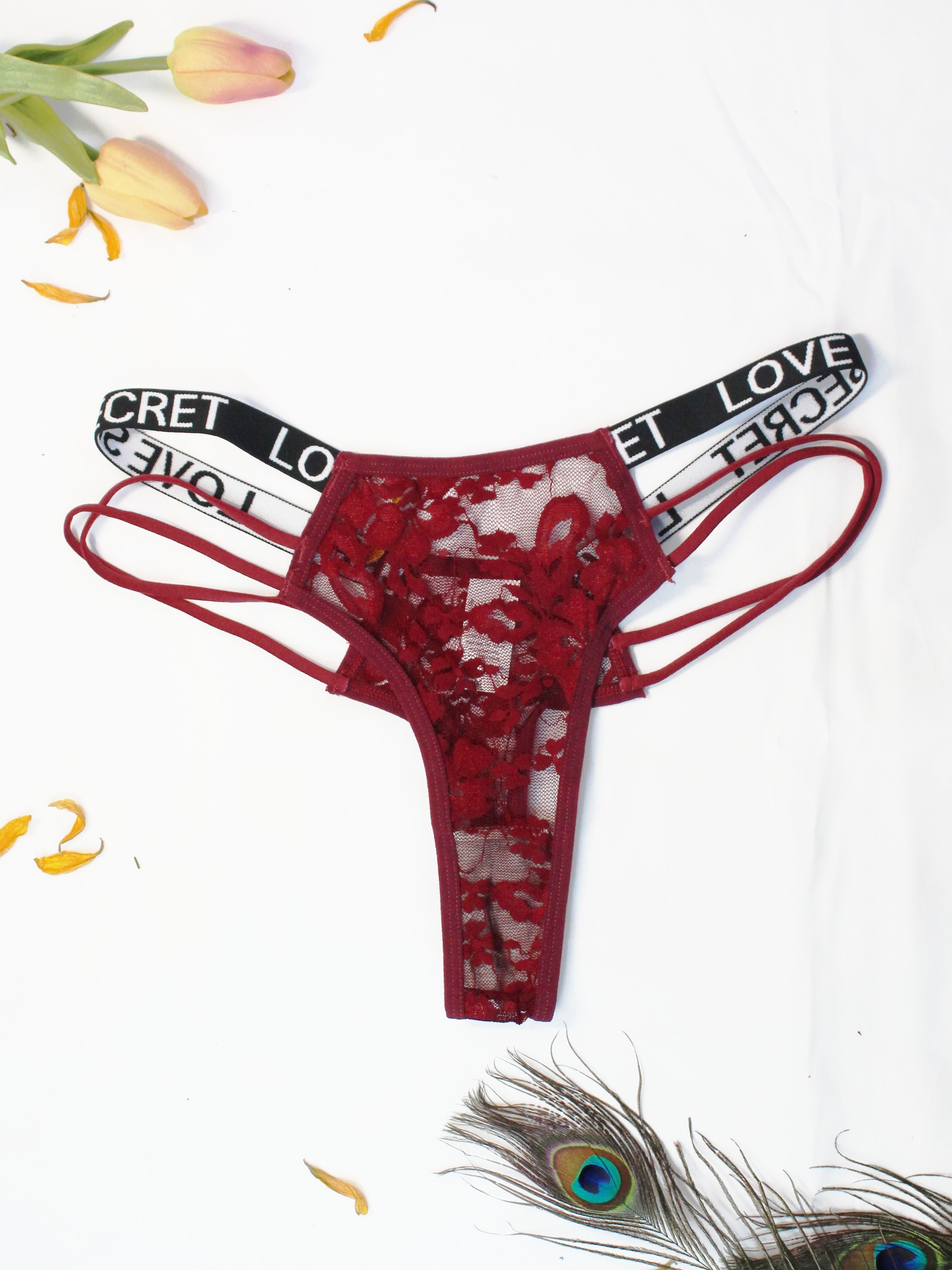 Sexy Floral Lace Thong Hollow Letter Tape Seamless Thong - Temu