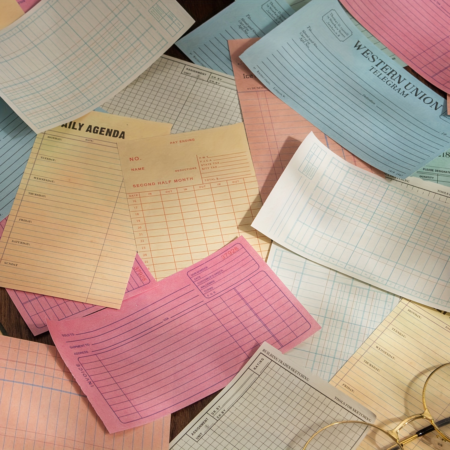 50PCS Retro Bill Memo Pad Narrative Chapter Series Material Decorative Paper