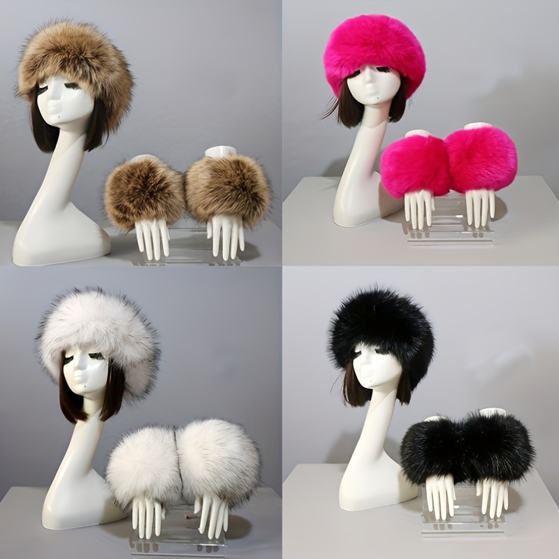 Calentadores de piel sintética para el invierno, banda para el pelo,  diadema, sombrero, manga para el
